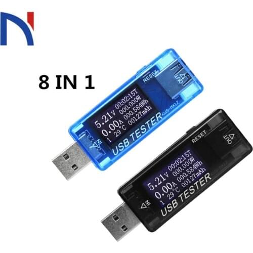8 in 1 LCD QC 2.0 3.0 USB Current Voltage Detector Digital Voltmeter Ammeter Charger Capacity Tester Meter Power Bank Black Blue