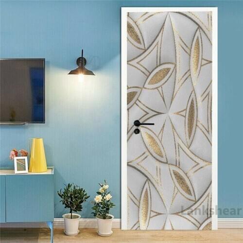 Abstract Leaf Line 3D Door Stickers Pvc Waterproof Wallpaper Self Adhesive Hd Print Mural Poster Wall Art Room Decor Home Design
