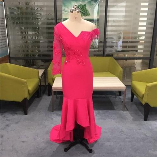 African Mermaid Bridesmaid Dresses Long 2020 Single Long Sleeves Pink Wedding Guest Maid Of Honor Dress Party For Women