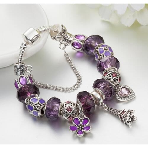 ANNAPAER Dropshipping Eiffel Tower Authentic Silver Color Crystal Heart Charm Beads Fit Original Bracelets DIY Jewelry B17047