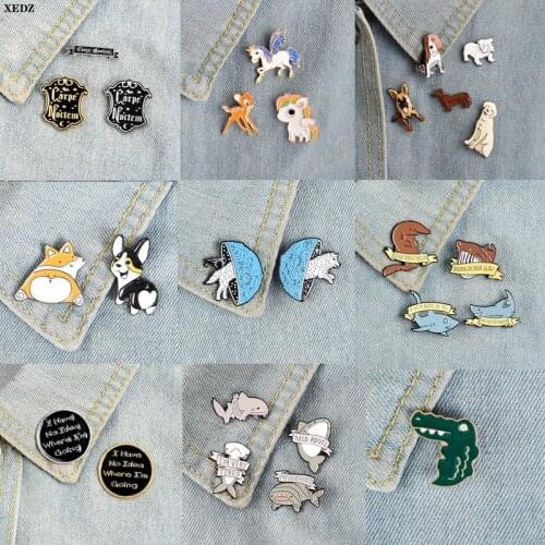 Animal series sheep wings horse naughty dog shark tiger fox naughty cat love naked frog enamel pin jewelry backpack brooch gift