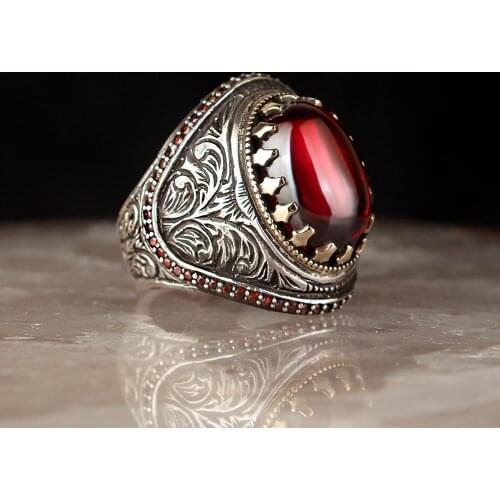 Zircon Traditional Turkish 925 Sterling Silver Mens Handmade Signet Rings Jewelry Gift From Turkey for Women Men