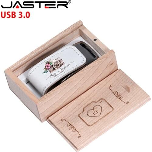 JASTER USB 3.0 Flash Drive Free custom logo Pen drive 64GB Wooden box Pendrive 32GB 128GB Leather Memory stick16GB Creative gift
