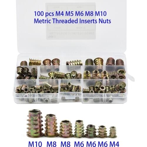 Wood Insert Nuts set Kit Alloy Hex Threaded Assortment Screw Furniture