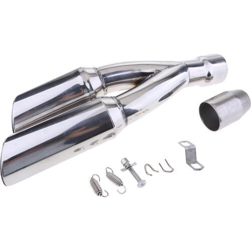 51MM 2'' Dual-Outlet Exhaust Muffler Pipe Silencer Slip on for Yamaha Silver