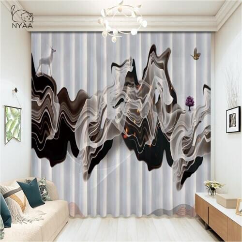 Artistic Conception Landscape Painting Curtain Europe Window Curtains For Car Blackout Curtains For Kids Short Micro Shading