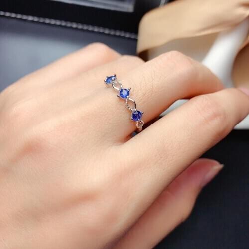 Shilovem 925 silver sterling real natural sapphire Rings fine Jewelry wedding bands new gift open ring mj0303551agl