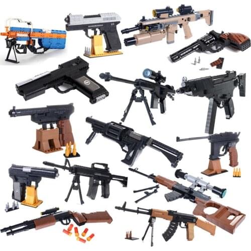 Technical guns PUBG M4A1 UZI kar 98K M6 AK47 Toy Rifle SWAT Military world 1 2 model Building Blocks sets bricks ww2 Weapon kits