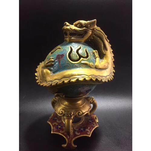 Pure Bronze Cloisonne Carving Flower Dragon Head Incense Burner Censer Safe And Good Luck Home Decoration