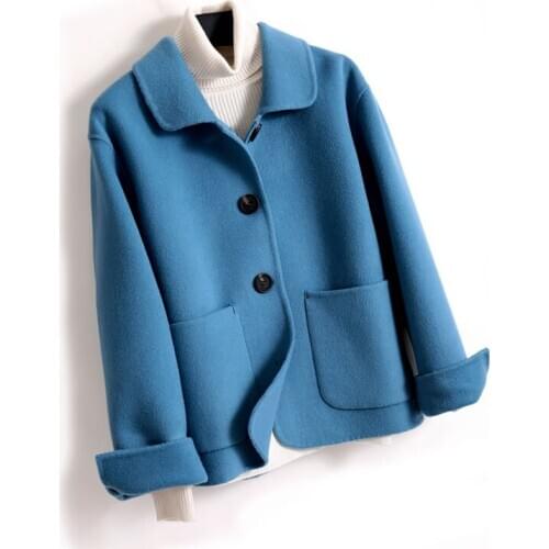 Short Solid Double Wool Coat Women 2021 Autumn Winter Single Breasted Turn-Down Collar Jacket Fashion Outerwear Casaco Feminino