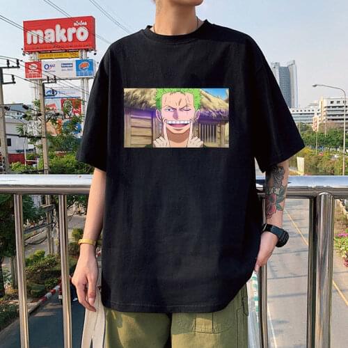 Summer One Piece Roronoa Zoro Japan Anime Black Oversized T Shirt Men Cotton Tshirt Mens WOmens Tees Tops Harajuku Streetwear