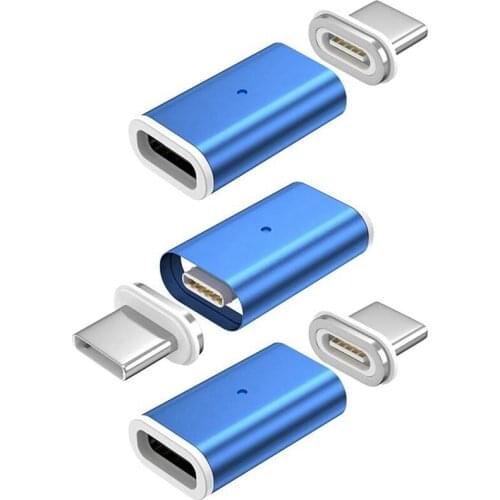 Gen10 Magnetic Fast Charging USB-C to USB-C Adapter Converter Compatible with Type-C Smartphones(3 Pack Blue)