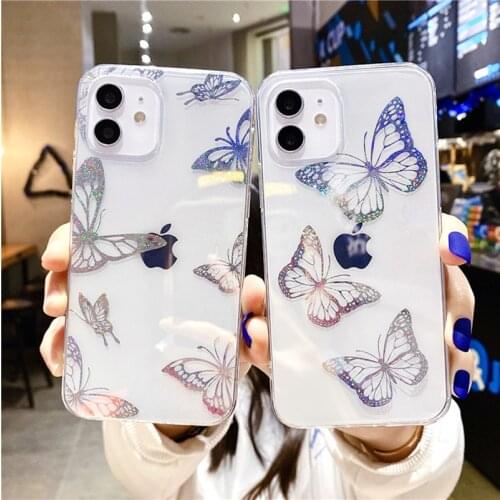 Cute Glitter Butterfly Phone Case For iPhone 12 11 Pro Max XR X XS Max 7 8 Plus Luxury Transparent Star Soft Clear Cover Case