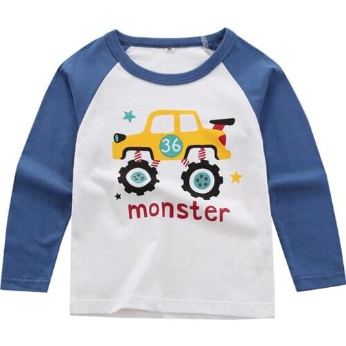 ZWF1194 Boys Fashion T Shirts Baby Boy Spring Autumn Long Sleeve Sweatshirt Children Cotton Cartoon Animal Car Printing Sweat