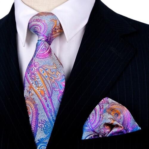 Handmade Tie Sets Paisley Blue Turquoise Purple Pink Red Mens Ties Neckties Hanky 100% Silk Jacquard Woven Brand New Wholesale
