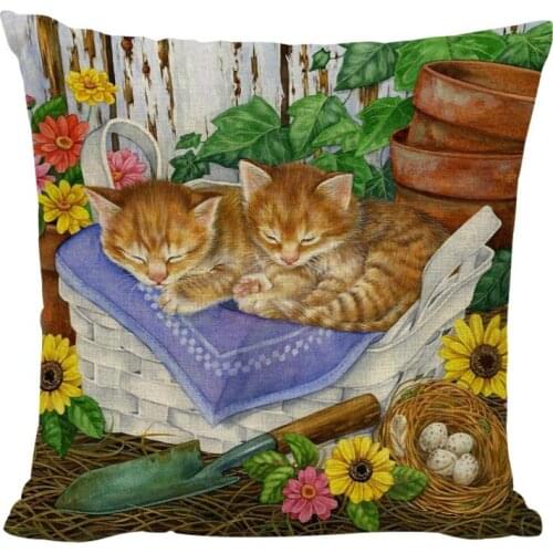 New Design Cushion Covers Hot Sale Throw Pillows Cotton Linen Cartoon Cats 18"x18"Decorative Pillowcase Bedding Sofa Car Covers