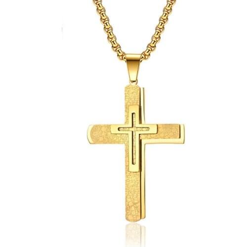 Stainless Steel Gold Christ Cross Jesus Pendant Necklace Jewelry Gift For Him with Chain