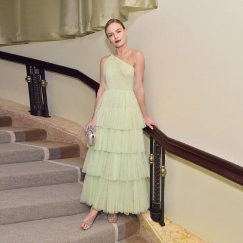 Light Green Classic Women Dresses Young Lady One-Shoulder Ruffles Tulle Ribbon Trim Skirts Colors Custom Made