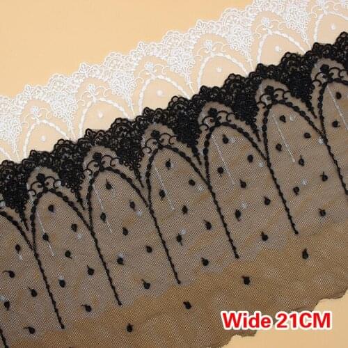 21CM Wide Luxury White Black Tulle Embroidery Lace Fabric Ribbon Lace Trim Ribbon Diy Dress Costume Sewing Accessories