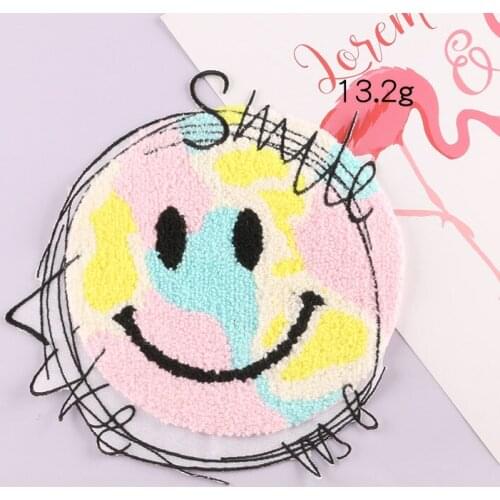 WhatIlife Cute Plush Smiley Patch Iron On Embroidered For Clothing Cartoon Stripes Appliques For Kids Garment T-Shirt Stickers
