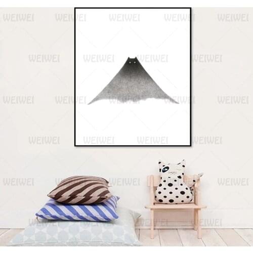 Modern Cute Black Hairy Cat Canvas Paintings Animals Posters Print Nursery Wall Art Pictures Decorative Prints for Kids Room