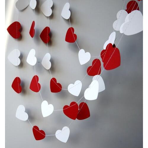 Wedding decoration, Valentines day heart garland - Red white heart garland - Valentine decor - day decor - Paper garland