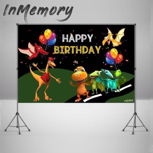 Cartoon Dinosaurs train Backdrop Happy Birthday Banner Kids Children Birthday Party Background Photography Photo Studio Vinyl