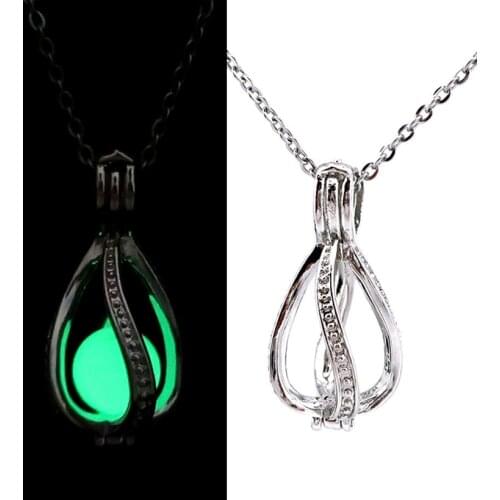 Waterdrop Dark Luminous Necklaces Silver Color Chain Necklace Glowing in Dark Pendant Necklaces Collares Maxi Choker GG643