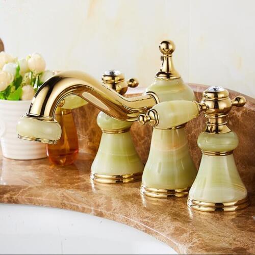 Vidric Luxury 3 Piece Set Faucet Bathroom Basin Faucet Mixer Deck Mounted Sink Tap Basin Toilet Faucet Set Golden Mixer Tap Fauc
