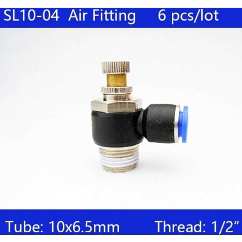 HIGH QUALITY 6 Pcs of SL10-04, 10mm Push In to Connect Fitting 1/4" Thread Pneumatic Speed Controller SL10-04