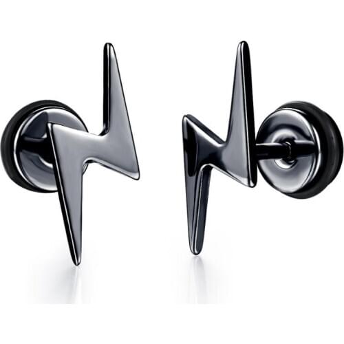 Small punk black lightning stainless steel stud earrings for women men fashion piercing minimalist bijoux accessoire wholesale