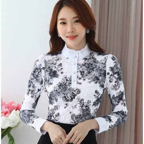 Womens Tops and Blouses Plus Velvet Thick Chiffon Blouse Shirt Female Long Sleeve Lace Shirt Blusa Feminina