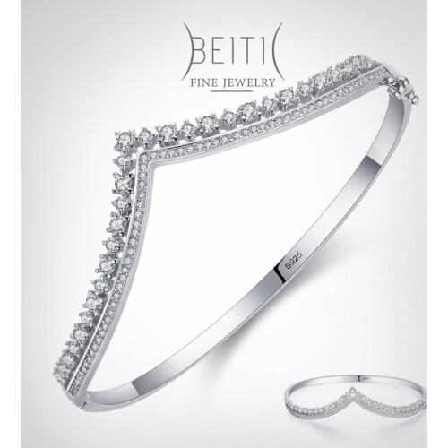 Beitil Authentic 925 Sterling Silver Clear Zircon Classic V-Shape Bracelets For Women Wedding Engagement Fine Jewelry Gifts