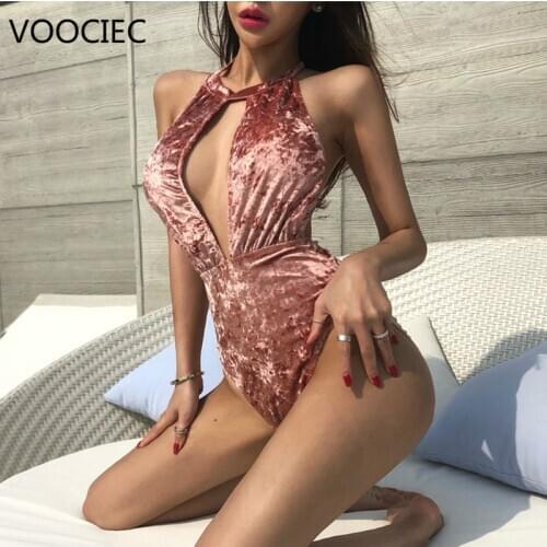 VOOCIEC Womens Solid Sexy One Piece Swimsuit Padded Bikini Swimwear Bathing Suit INS Star Dew chest Elegant Club Bikini