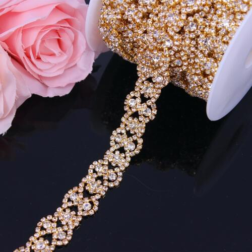 Gold Crystal Wedding Dress Belt Bridal Chain Trim Rhinestone Trim Applique for women evening dress