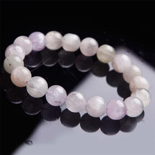 11mm Genuine Natural Kunzite Quartz Crystal Gems Stretch Round Bead Bracelets For Women Lady AAAAA