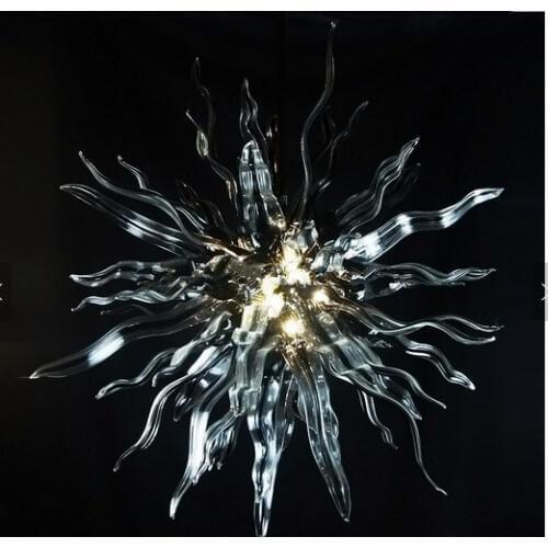 110/220v AC Led Fashionable Hanging Lamp Blown Murano Glass Chandelier Clear Leaf Shape Glass
