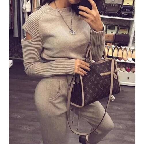2020 O-neck Hot Sale And Pullovers Winter High Quality Sweater Set Round Collar Sleeve Cashmere Pants Casual Two Piece