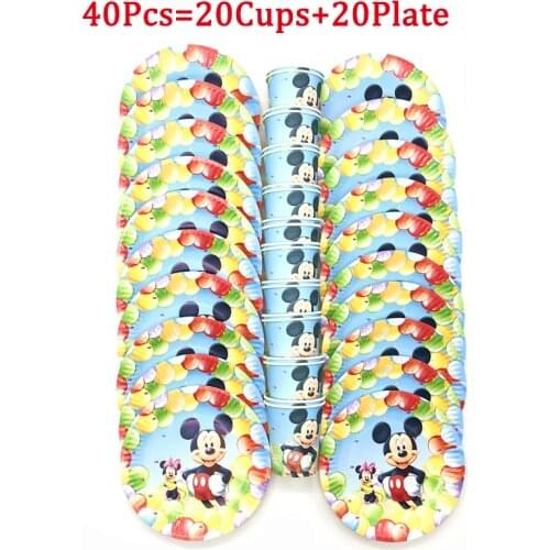 40/60/80/90/100Pcs Mickey Mouse Theme Kids Birthday Party Decorations Disposable Tableware Paper Cups Plate Baby Shower Supplies