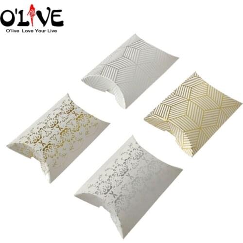 50 Pcs Bronzing Pillow Box Gift Bag Packaging Birthday Party Favors Wedding Candy Box Present Bonbonniere Chocolate Boxes Sweets