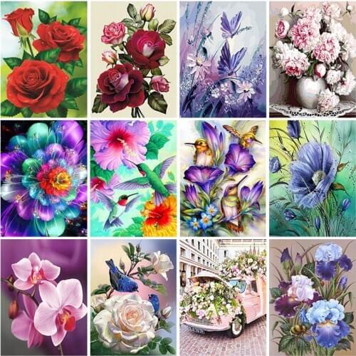 5D Diamond Painting Flowers Full Square Round Drill New Arrival Mosaic Diamond Embroidery Vase Painting Rhinestone Home Decor