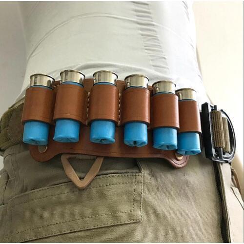 6 Round Leather Tactical Hunting Ammo Bullet Holster Shotgun Shell Holder Cartridge Belt Canvas Genuine Magazine Pouch