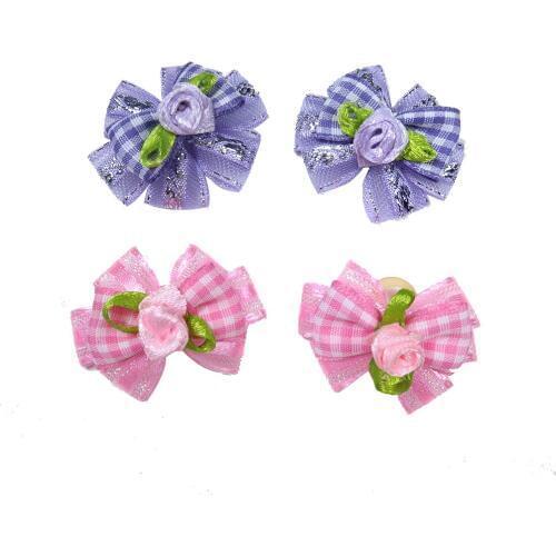 50pcs New Spring&Valentines Day Pet Dog Hair Bows with Cute Plaid Lace Bowknot Flower Pet Hair Accessories Pet Grooming Bows