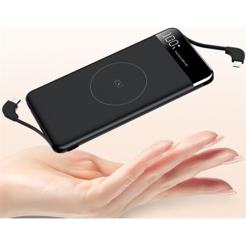 10000mAh QI Wireless Charger Power Bank For iPhone Samsung Portable Charger wtih Dual Cable Powerbank External Battery Poverbank