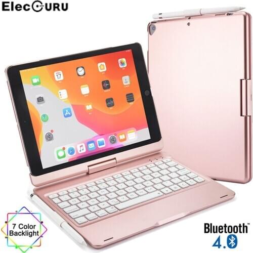 Bluetooth Keyboard for iPad 10.2(2019)/Air 10.5(2019)/Pro 10.5(2017) Tablet Case with Keyboard 7 Colors Backlit Flip Aluminum
