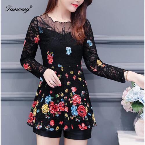 2019 New Arrival Fashion spring long sleeve Slim floral long Shirt Female Casual Slim Color Plus Size elegant Printed Blouse