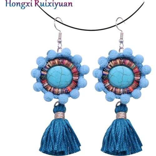 Bohemian earrings fashion hair ball crystal soft ceramic beads tassel shell ladies earrings charm tassel long earrings jewelry
