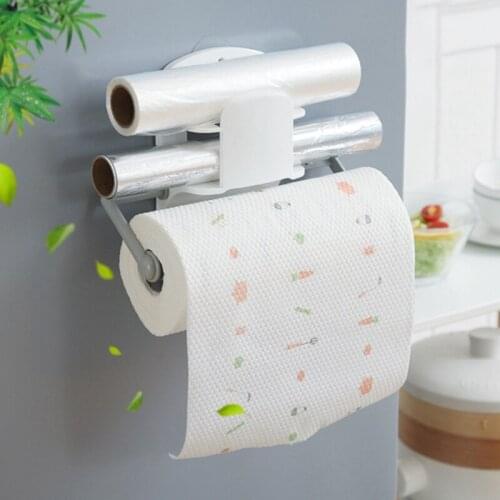 Household Retractable Kitchen Roll Holder Paper Towel Holder Plastic Wrap Storage Rack Bathroom Organizer Shelf