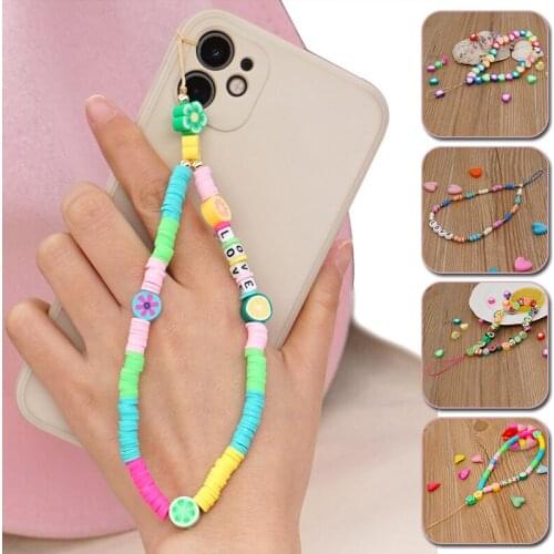 Fashion Bohemian Style Heart Beads Phone Chain Handbag Strap Lanyard U Disk Card Mobile Phone Chain Straps Phone Hang Rope Gifts