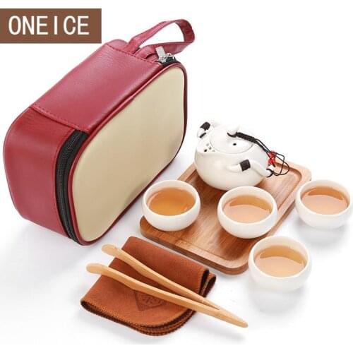 9 PC Tea Set Chinese Travel Ceramic Portable Teacup Towel Purple Sand Teapot Tea Tray Kung Fu Tea Set Mug of Tea Ceremony Teapot